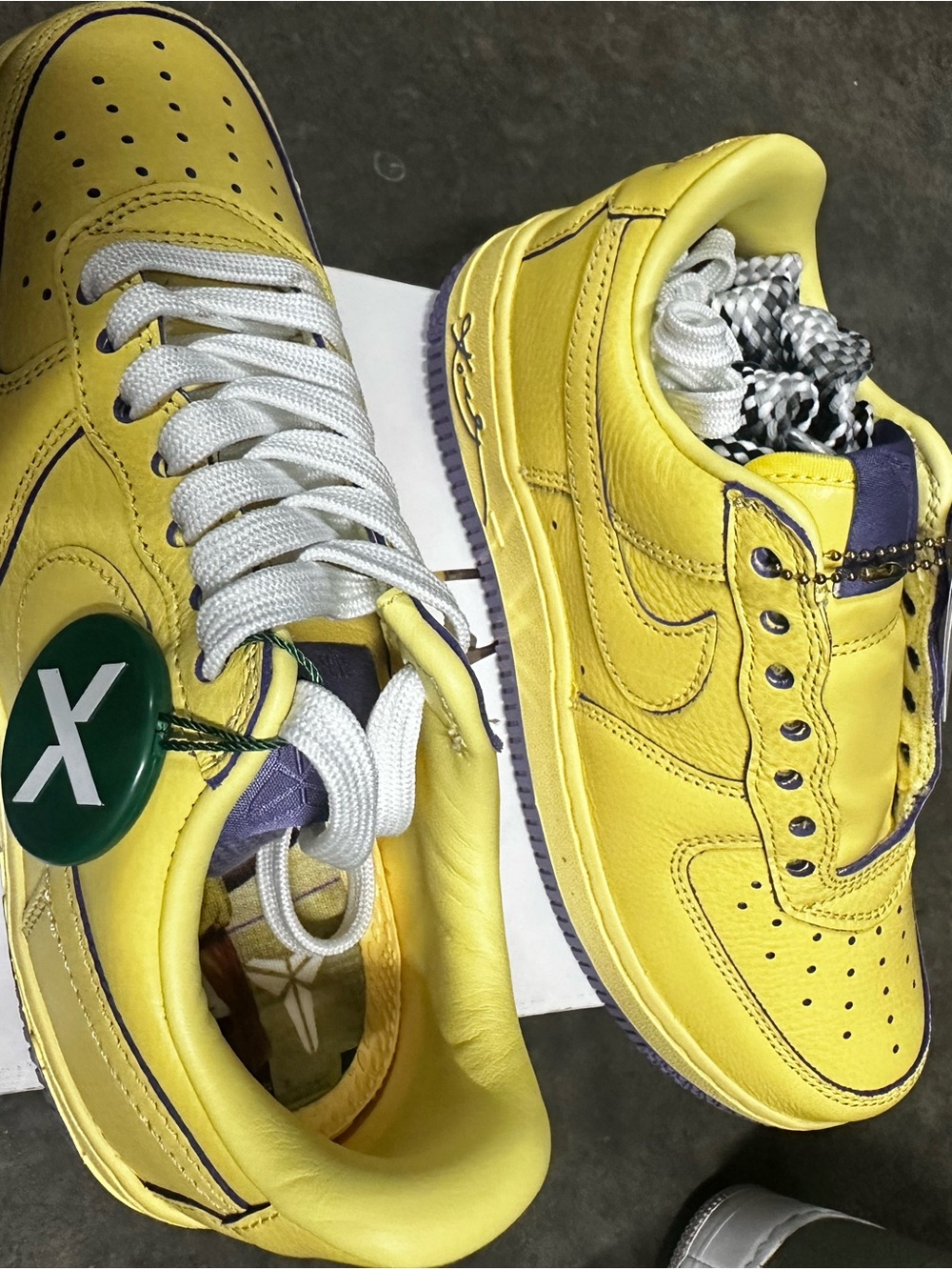 KOBE AF1….Air Force 1 Women's Bright Yellow Athletic Sneakers with Purple Accent